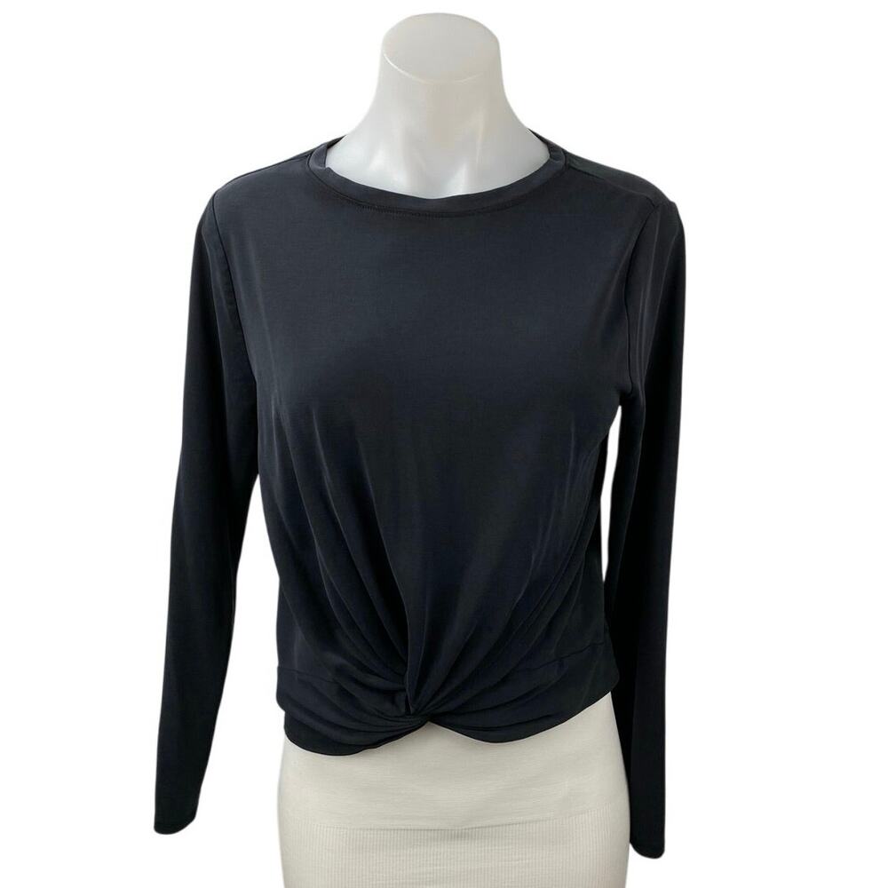 Joy Lab Women's Black Knot Front Long Sleeve Activewear Tee T-shirt Top Size L